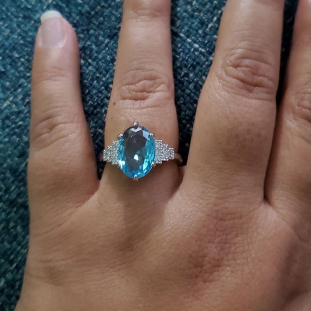 Simulated Blue Topaz & Sterling Silver Ring - Picture 10 of 11